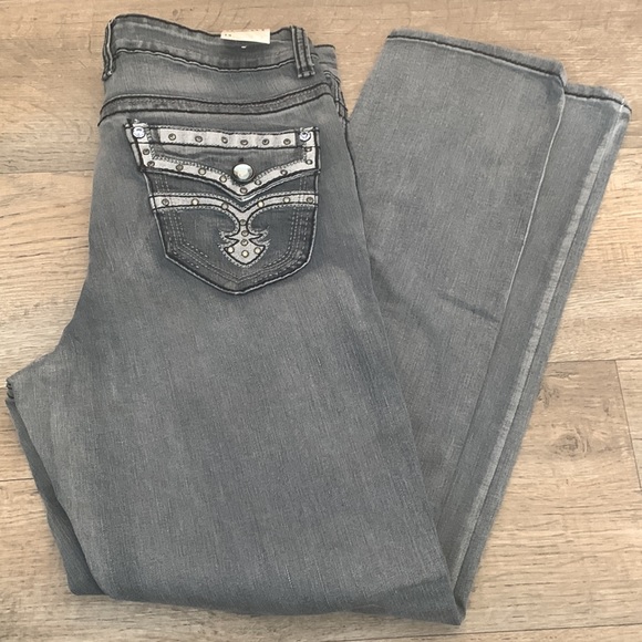 Grey Embellished Rebel & Soul 14 Straight Leg Stretch Jeans 14 - Picture 2 of 8